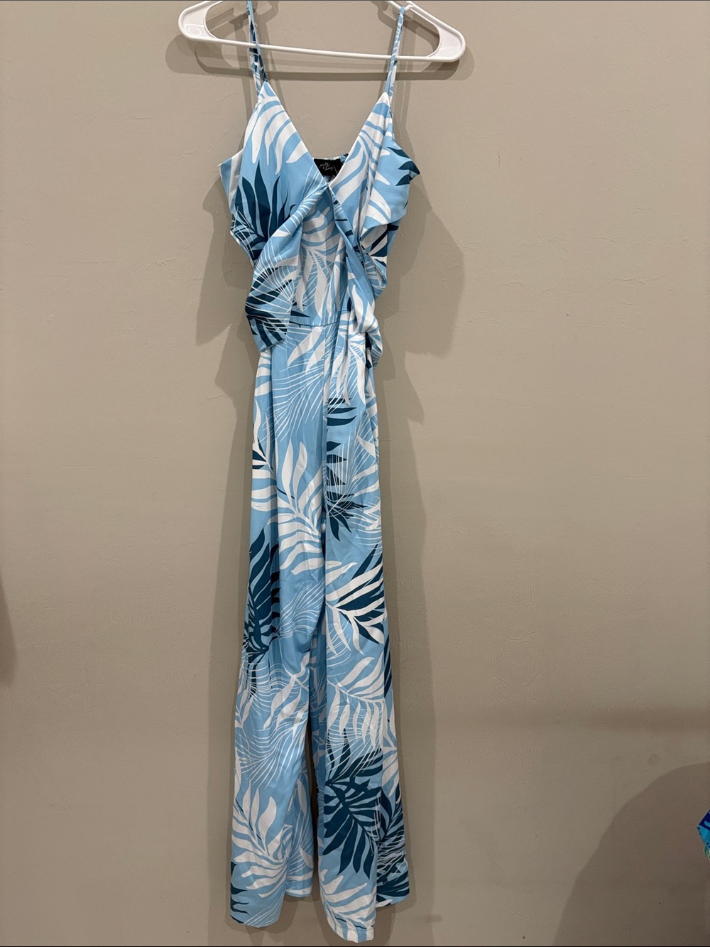 Milk & Honey Blue Tropical Print Wide-Leg Jumpsuit